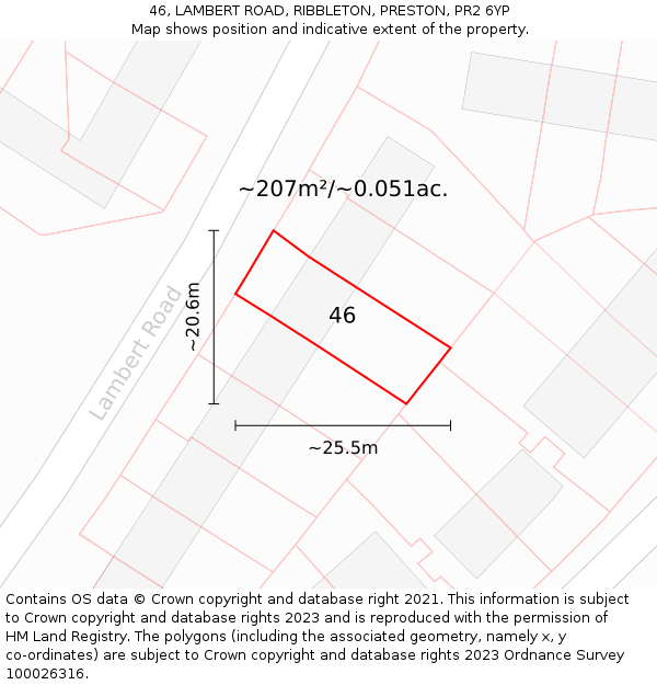 46, LAMBERT ROAD, RIBBLETON, PRESTON, PR2 6YP: Plot and title map