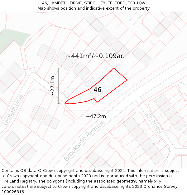46, LAMBETH DRIVE, STIRCHLEY, TELFORD, TF3 1QW: Plot and title map