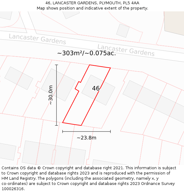 46, LANCASTER GARDENS, PLYMOUTH, PL5 4AA: Plot and title map