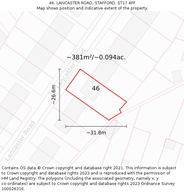 46, LANCASTER ROAD, STAFFORD, ST17 4PF: Plot and title map