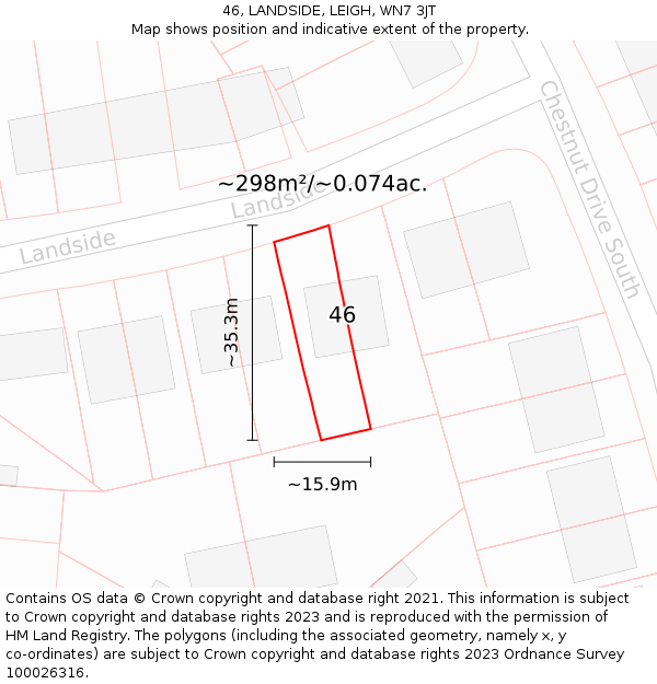 46, LANDSIDE, LEIGH, WN7 3JT: Plot and title map