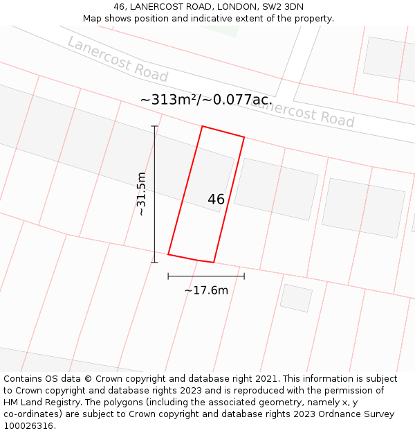 46, LANERCOST ROAD, LONDON, SW2 3DN: Plot and title map