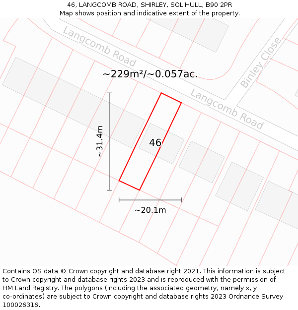 46, LANGCOMB ROAD, SHIRLEY, SOLIHULL, B90 2PR: Plot and title map