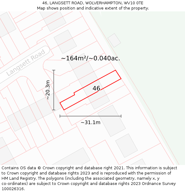 46, LANGSETT ROAD, WOLVERHAMPTON, WV10 0TE: Plot and title map