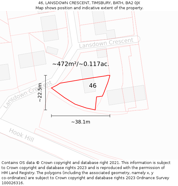 46, LANSDOWN CRESCENT, TIMSBURY, BATH, BA2 0JX: Plot and title map