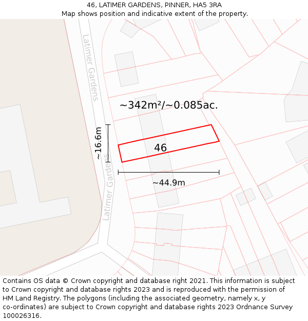46, LATIMER GARDENS, PINNER, HA5 3RA: Plot and title map