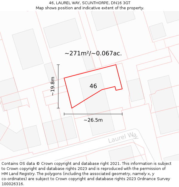 46, LAUREL WAY, SCUNTHORPE, DN16 3GT: Plot and title map