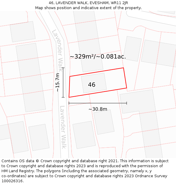 46, LAVENDER WALK, EVESHAM, WR11 2JR: Plot and title map