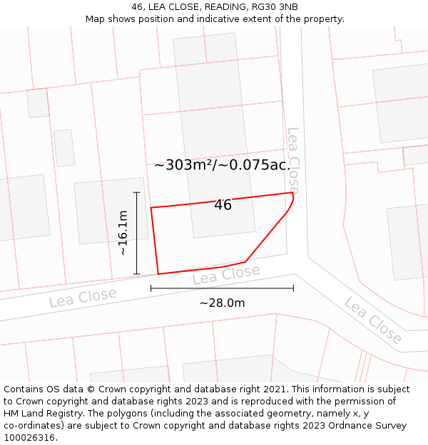 46, LEA CLOSE, READING, RG30 3NB: Plot and title map