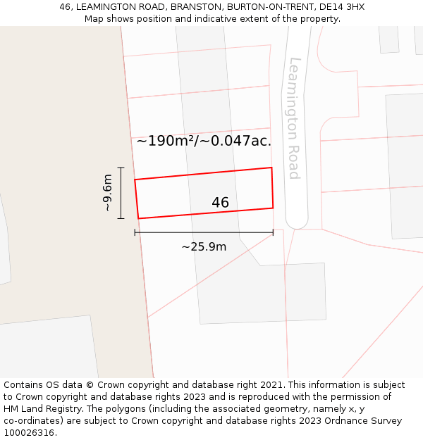 46, LEAMINGTON ROAD, BRANSTON, BURTON-ON-TRENT, DE14 3HX: Plot and title map