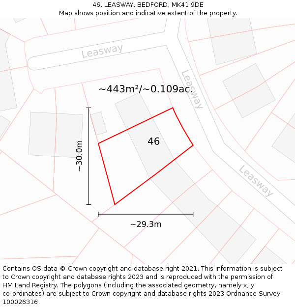 46, LEASWAY, BEDFORD, MK41 9DE: Plot and title map