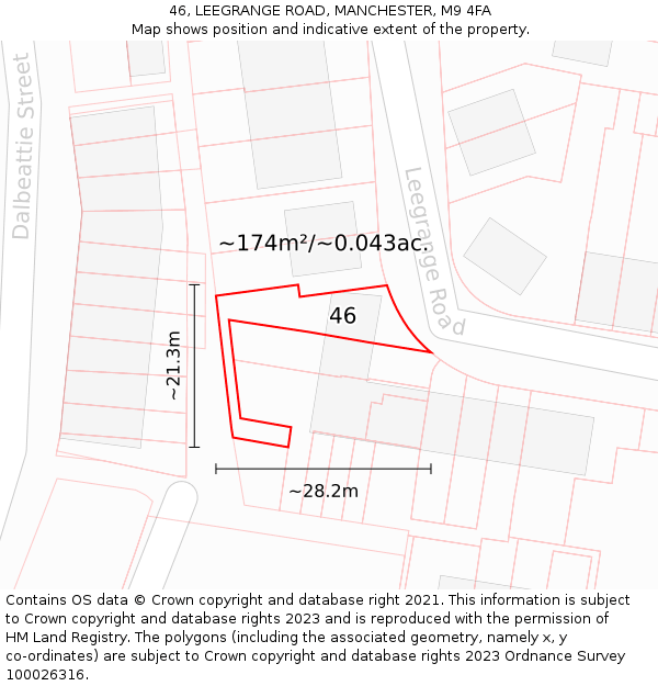 46, LEEGRANGE ROAD, MANCHESTER, M9 4FA: Plot and title map