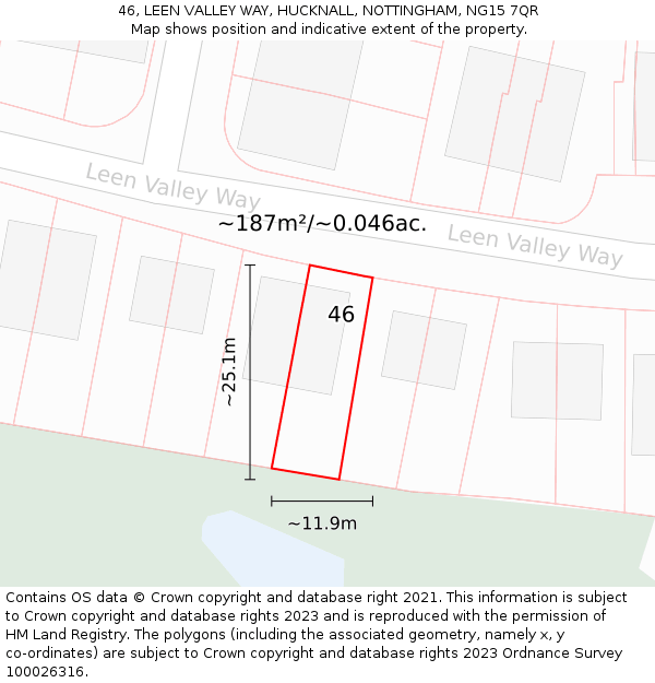 46, LEEN VALLEY WAY, HUCKNALL, NOTTINGHAM, NG15 7QR: Plot and title map