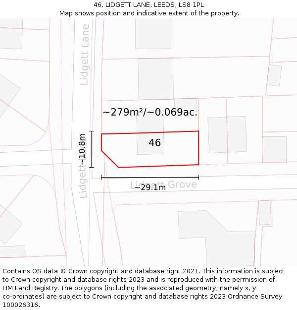 46, LIDGETT LANE, LEEDS, LS8 1PL: Plot and title map
