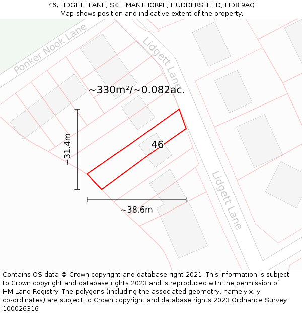 46, LIDGETT LANE, SKELMANTHORPE, HUDDERSFIELD, HD8 9AQ: Plot and title map