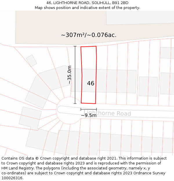 46, LIGHTHORNE ROAD, SOLIHULL, B91 2BD: Plot and title map