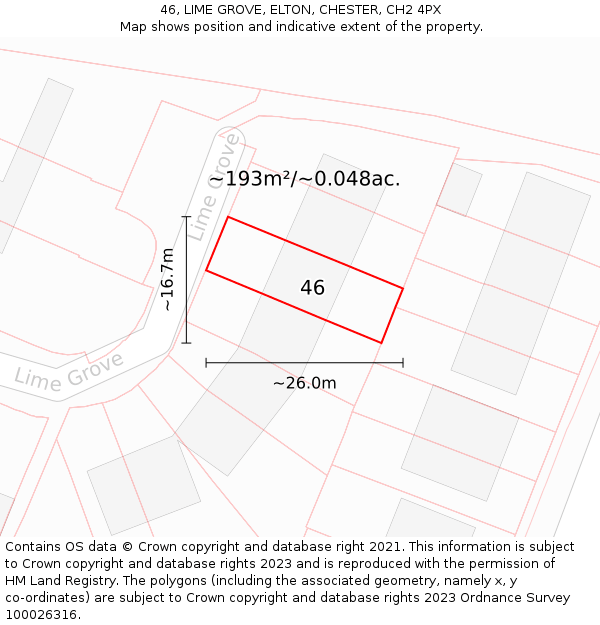 46, LIME GROVE, ELTON, CHESTER, CH2 4PX: Plot and title map