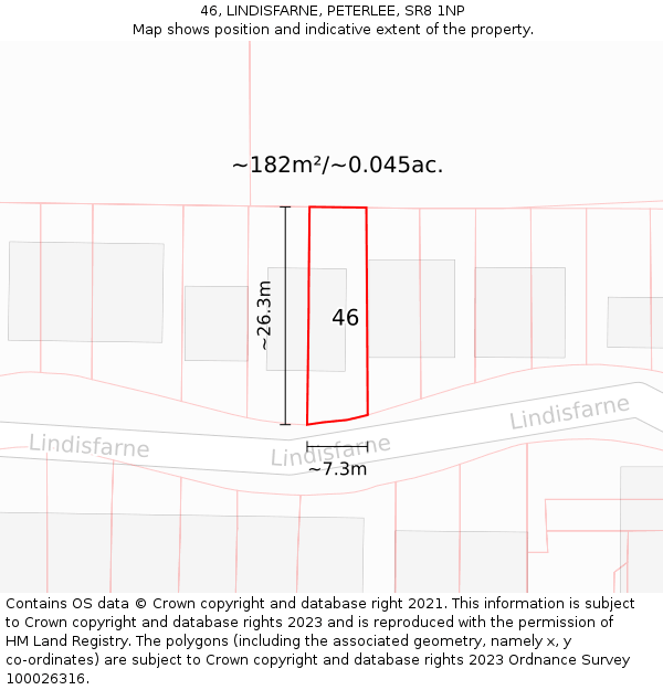 46, LINDISFARNE, PETERLEE, SR8 1NP: Plot and title map