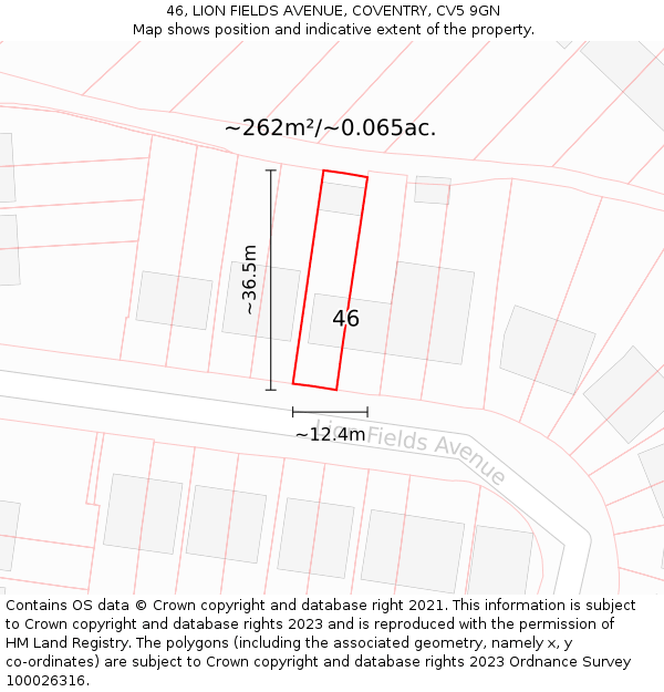 46, LION FIELDS AVENUE, COVENTRY, CV5 9GN: Plot and title map