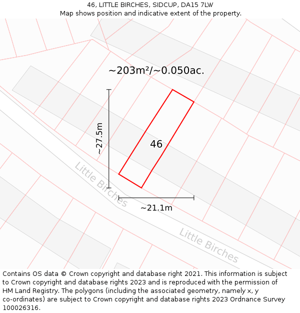 46, LITTLE BIRCHES, SIDCUP, DA15 7LW: Plot and title map