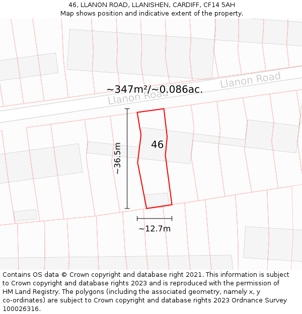 46, LLANON ROAD, LLANISHEN, CARDIFF, CF14 5AH: Plot and title map
