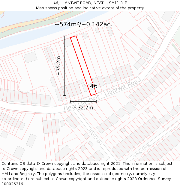 46, LLANTWIT ROAD, NEATH, SA11 3LB: Plot and title map
