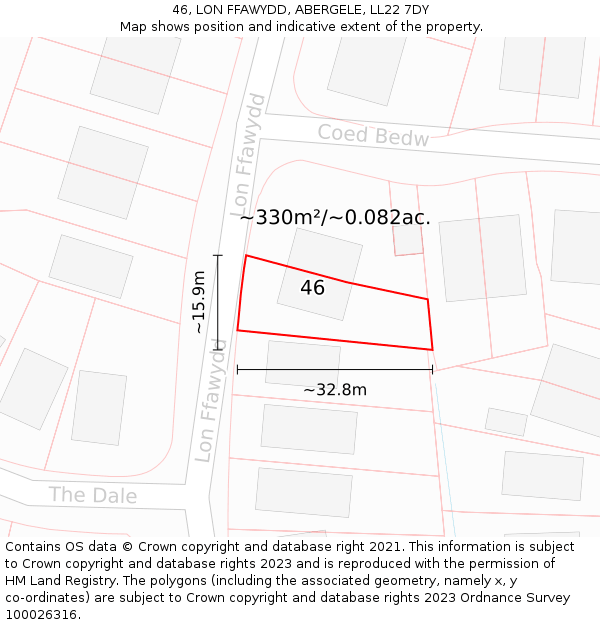 46, LON FFAWYDD, ABERGELE, LL22 7DY: Plot and title map