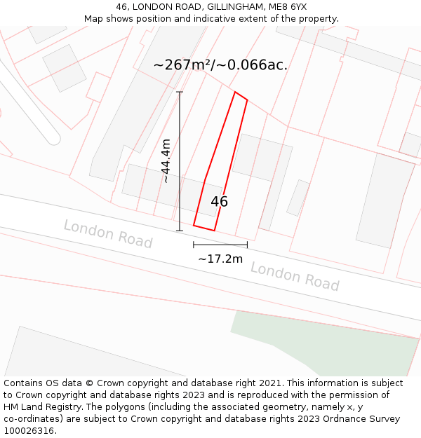 46, LONDON ROAD, GILLINGHAM, ME8 6YX: Plot and title map