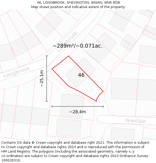 46, LONGBROOK, SHEVINGTON, WIGAN, WN6 8DB: Plot and title map