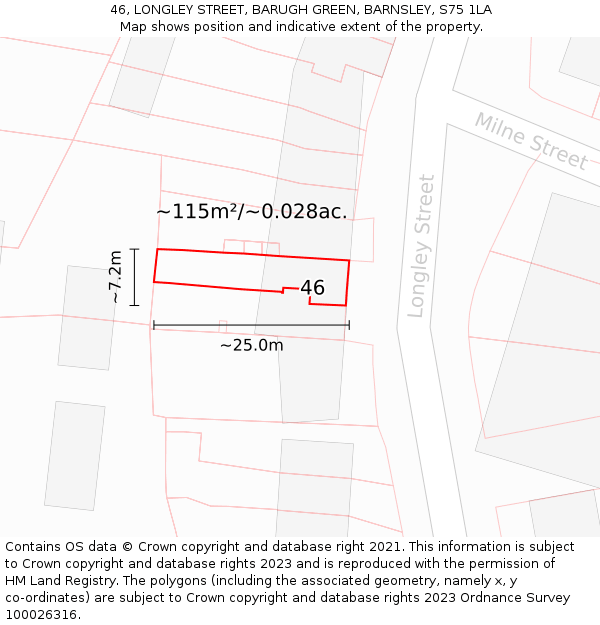 46, LONGLEY STREET, BARUGH GREEN, BARNSLEY, S75 1LA: Plot and title map