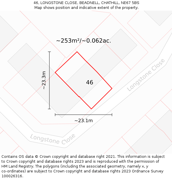 46, LONGSTONE CLOSE, BEADNELL, CHATHILL, NE67 5BS: Plot and title map