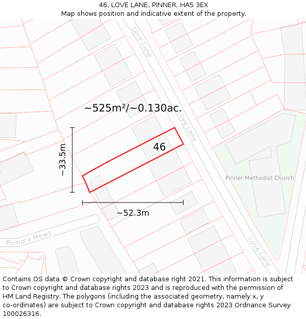 46, LOVE LANE, PINNER, HA5 3EX: Plot and title map
