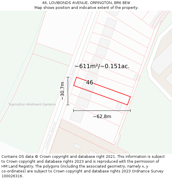 46, LOVIBONDS AVENUE, ORPINGTON, BR6 8EW: Plot and title map