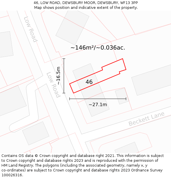 46, LOW ROAD, DEWSBURY MOOR, DEWSBURY, WF13 3PP: Plot and title map