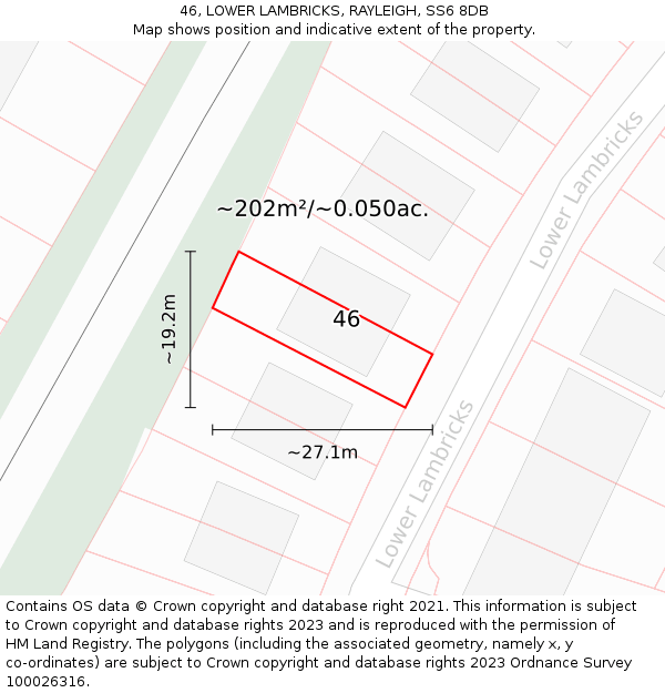 46, LOWER LAMBRICKS, RAYLEIGH, SS6 8DB: Plot and title map