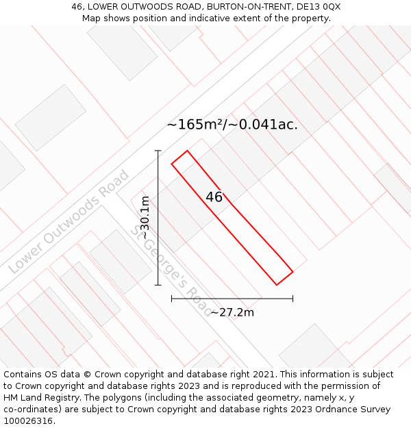 46, LOWER OUTWOODS ROAD, BURTON-ON-TRENT, DE13 0QX: Plot and title map