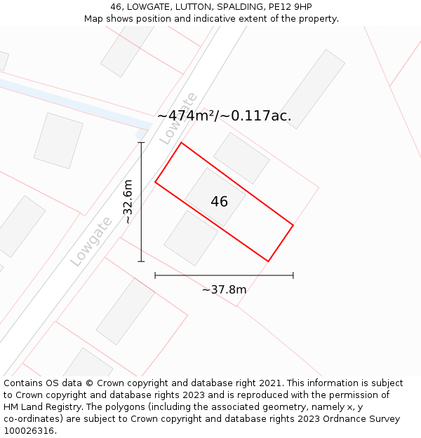46, LOWGATE, LUTTON, SPALDING, PE12 9HP: Plot and title map