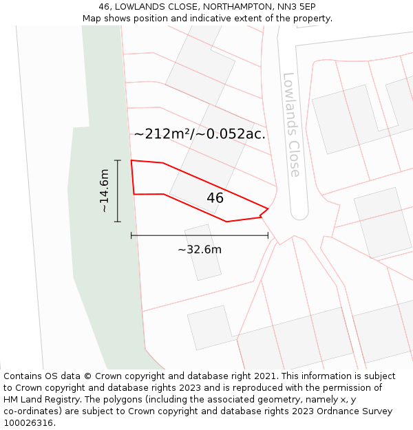 46, LOWLANDS CLOSE, NORTHAMPTON, NN3 5EP: Plot and title map