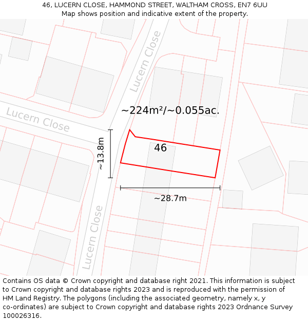 46, LUCERN CLOSE, HAMMOND STREET, WALTHAM CROSS, EN7 6UU: Plot and title map