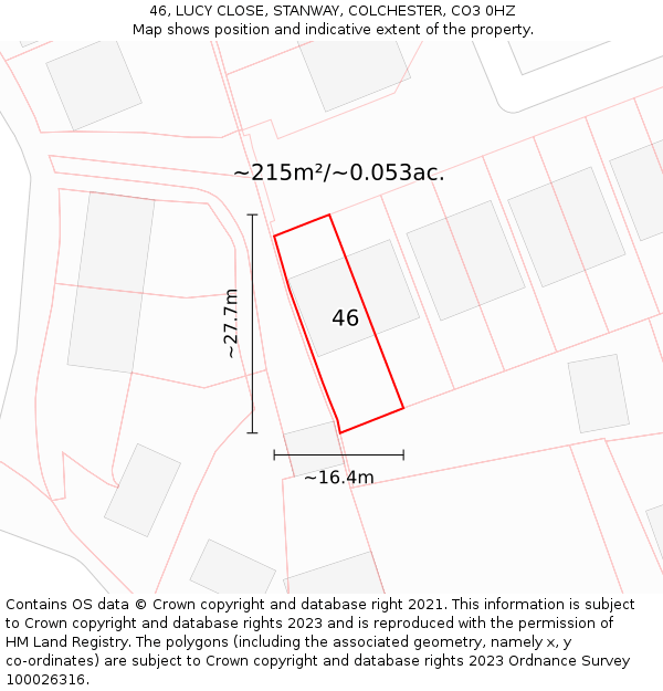 46, LUCY CLOSE, STANWAY, COLCHESTER, CO3 0HZ: Plot and title map