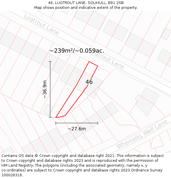 46, LUGTROUT LANE, SOLIHULL, B91 2SB: Plot and title map