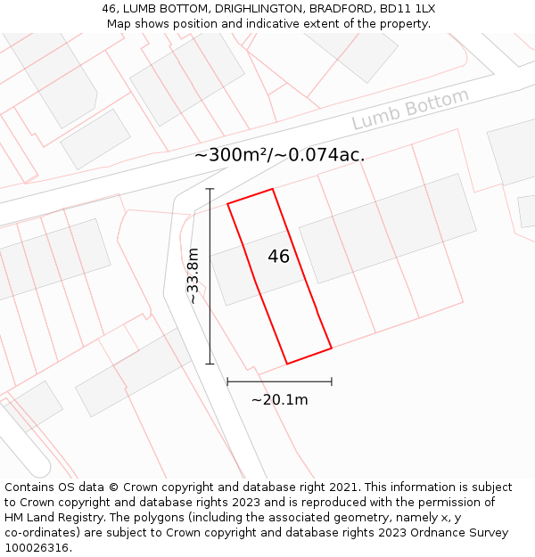 46, LUMB BOTTOM, DRIGHLINGTON, BRADFORD, BD11 1LX: Plot and title map