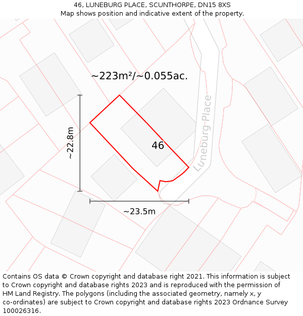 46, LUNEBURG PLACE, SCUNTHORPE, DN15 8XS: Plot and title map