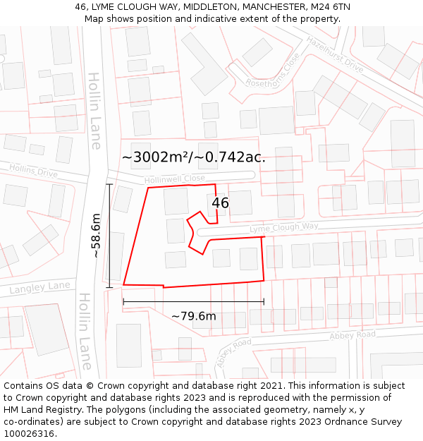 46, LYME CLOUGH WAY, MIDDLETON, MANCHESTER, M24 6TN: Plot and title map