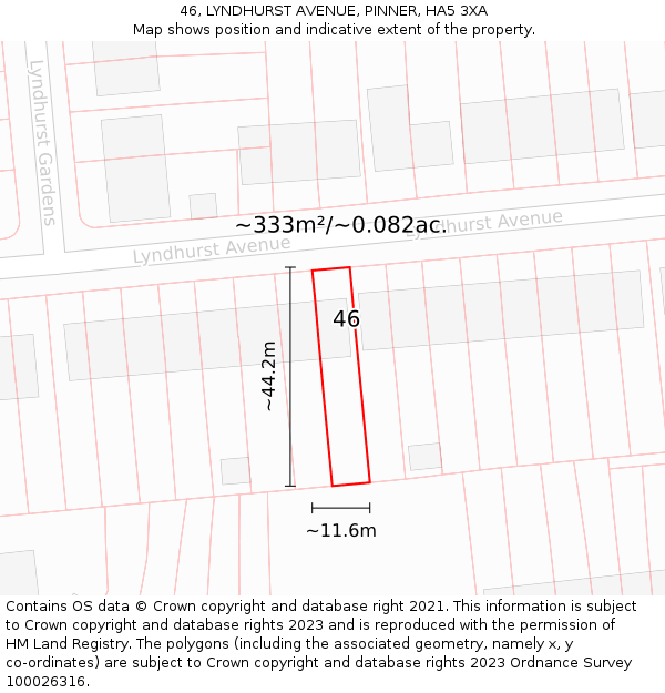 46, LYNDHURST AVENUE, PINNER, HA5 3XA: Plot and title map