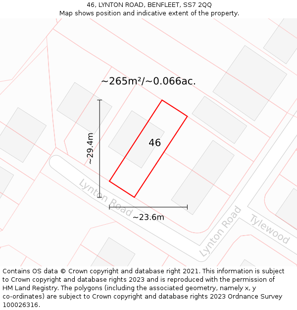 46, LYNTON ROAD, BENFLEET, SS7 2QQ: Plot and title map