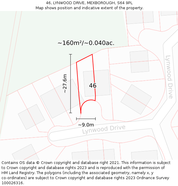 46, LYNWOOD DRIVE, MEXBOROUGH, S64 9PL: Plot and title map
