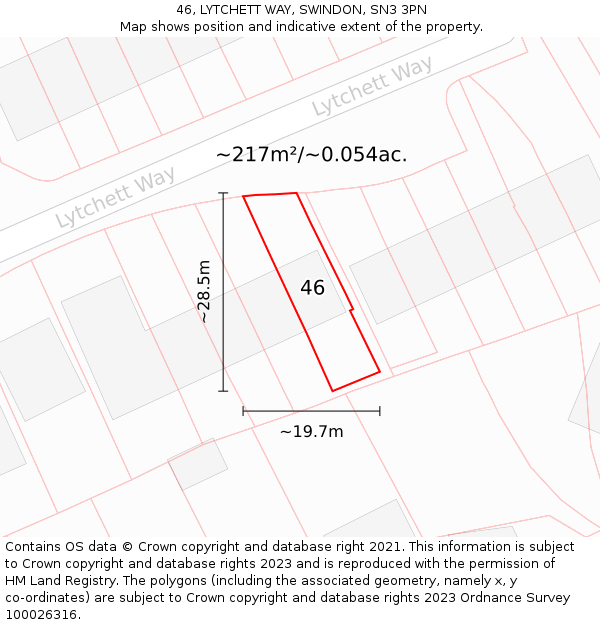 46, LYTCHETT WAY, SWINDON, SN3 3PN: Plot and title map