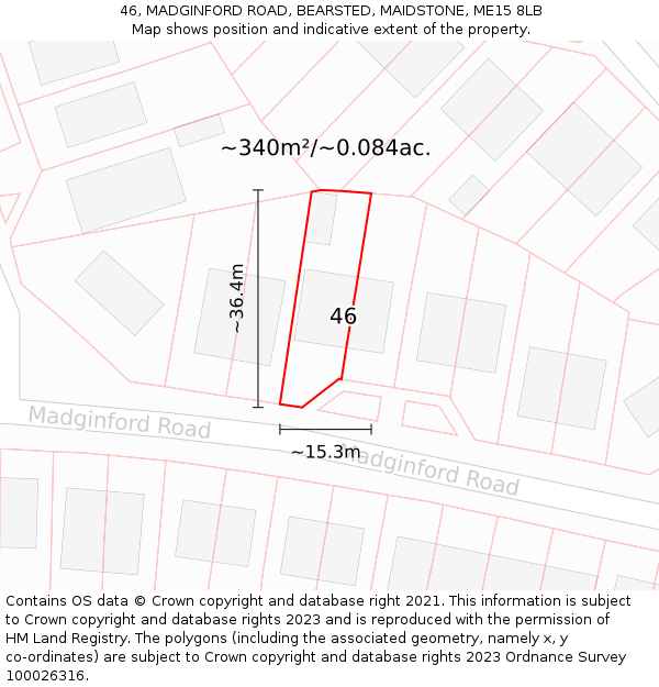 46, MADGINFORD ROAD, BEARSTED, MAIDSTONE, ME15 8LB: Plot and title map