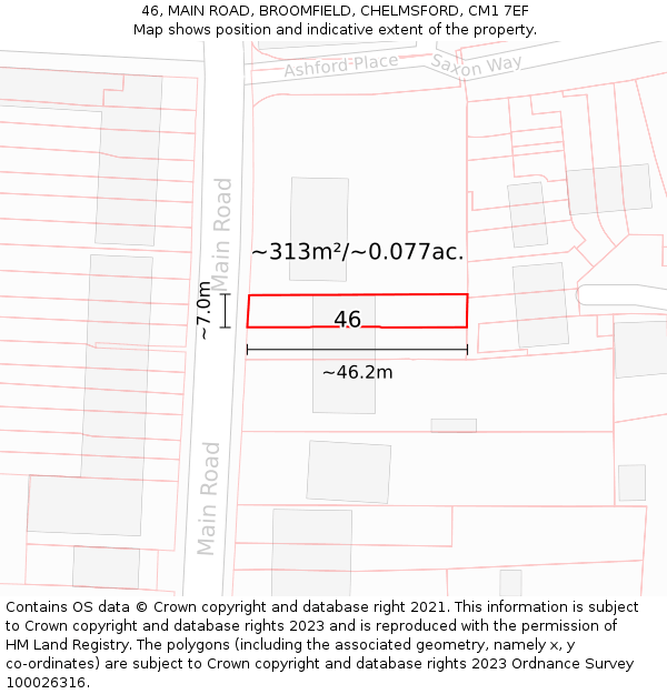 46, MAIN ROAD, BROOMFIELD, CHELMSFORD, CM1 7EF: Plot and title map